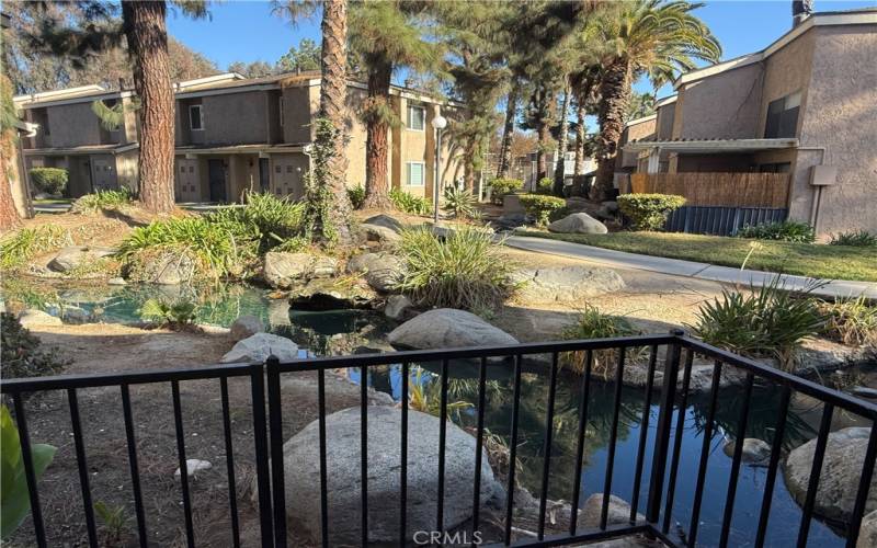 Patio deck has pond view