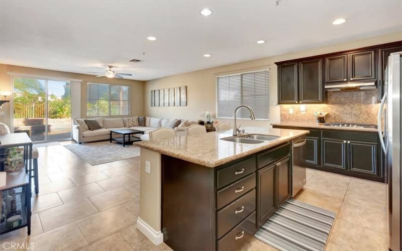 Granite counters and stainless appliances.