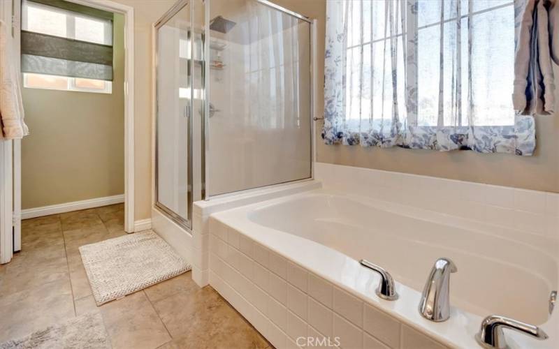 And separate soaking tub and shower