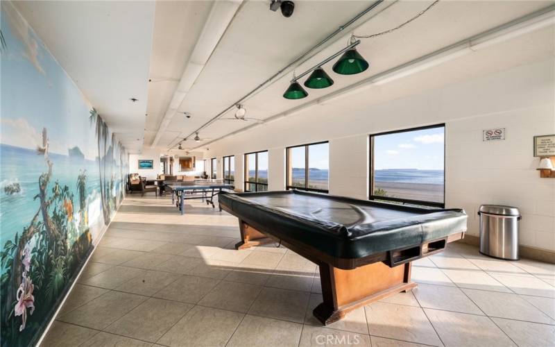 Community game room with ocean views