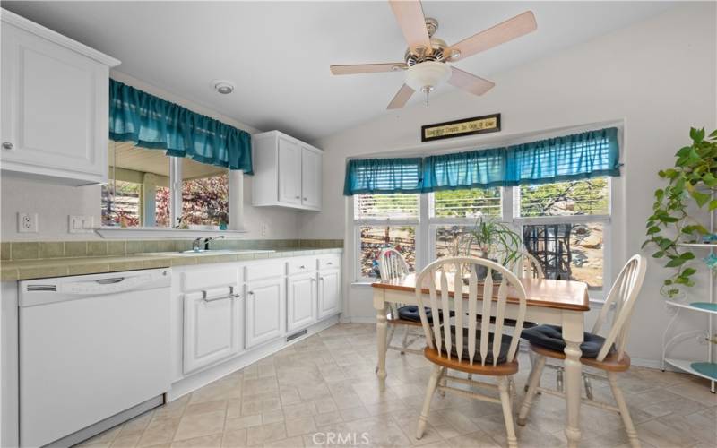 Main home kitchen with lots of light. Watch the wildlife while enjoying your morning coffee.