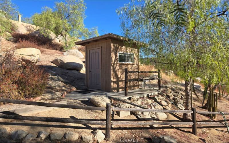 Ta-Da!! The outdoor 1/2 bath with flush toilet! It's not an outhouse!!