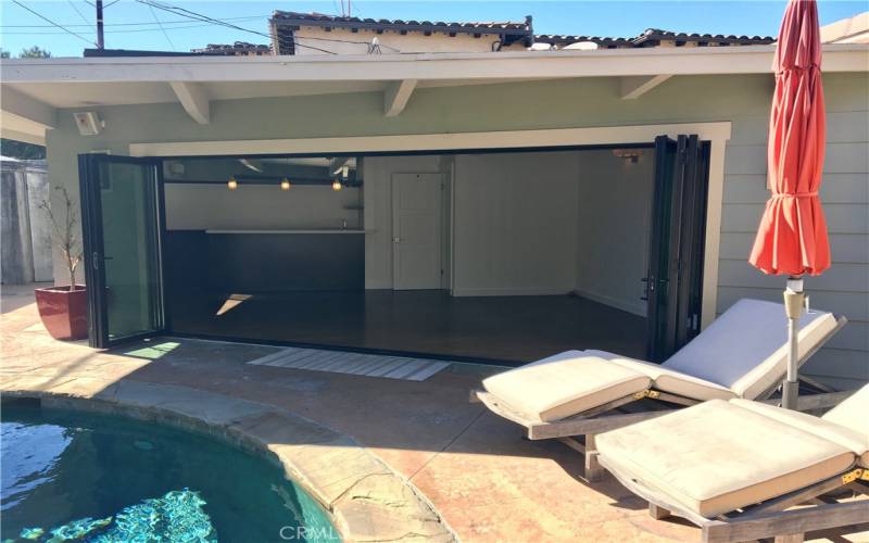 The pool area, looking in towards the family room.