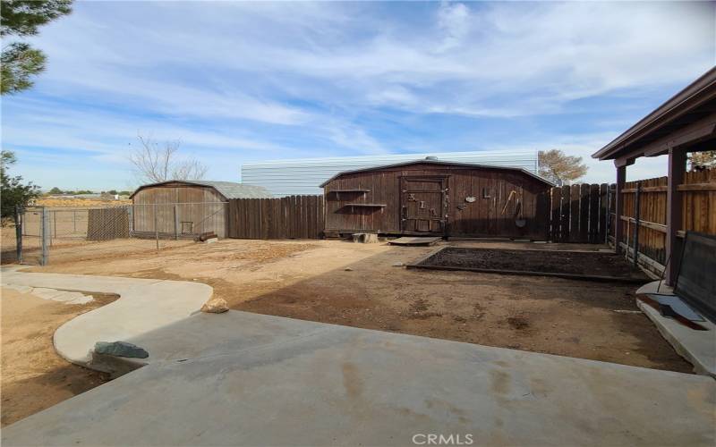 Backyard with sheds
