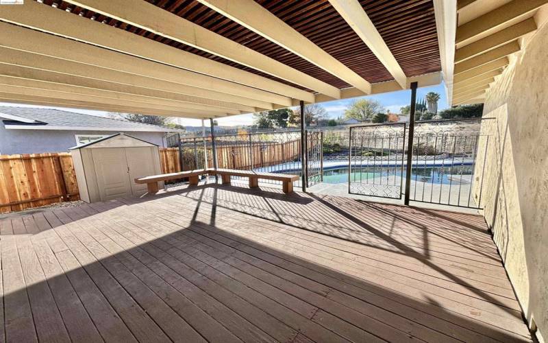 large deck, outside living room leads to pool