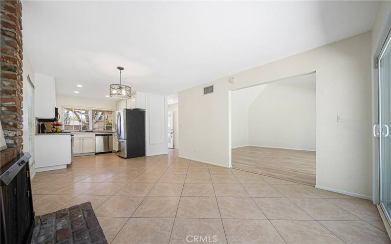 Open floor plan of family room connected to Kitchen