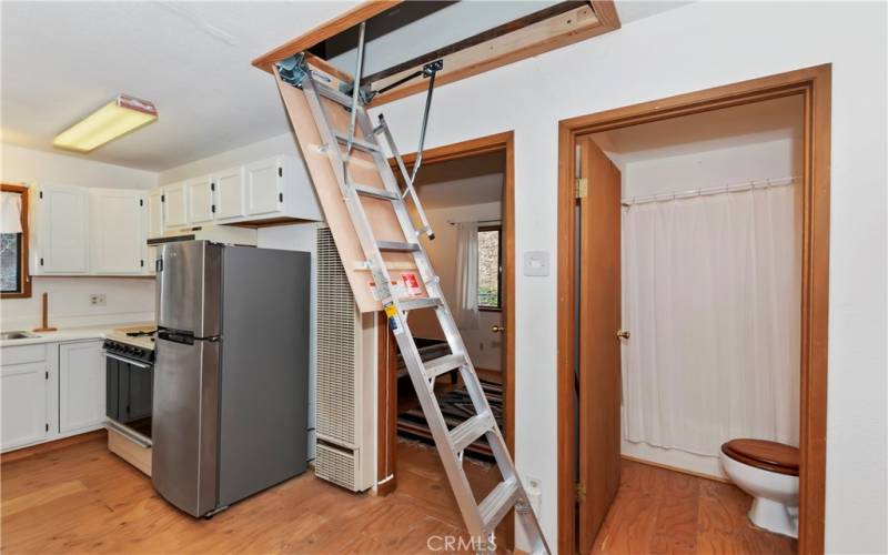 Loft ladder in down position