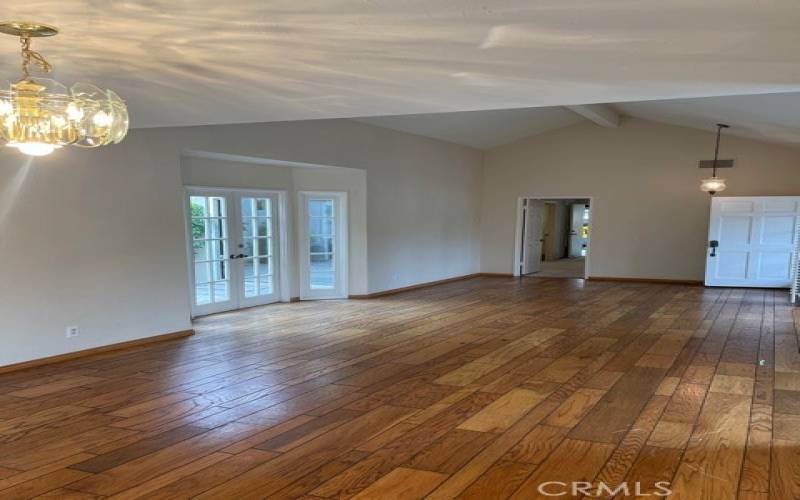 Wood flooring in Living area, double door to courtyard