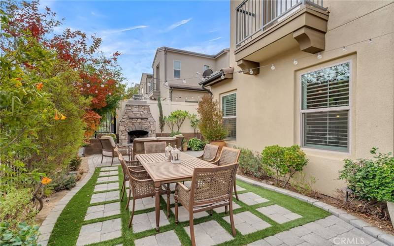 large entertaining area in backyard