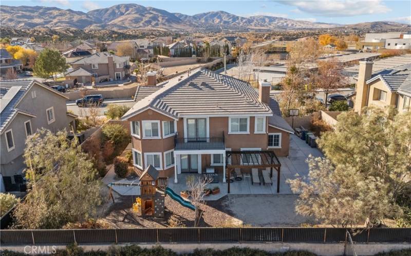 Aerial view of backyard.