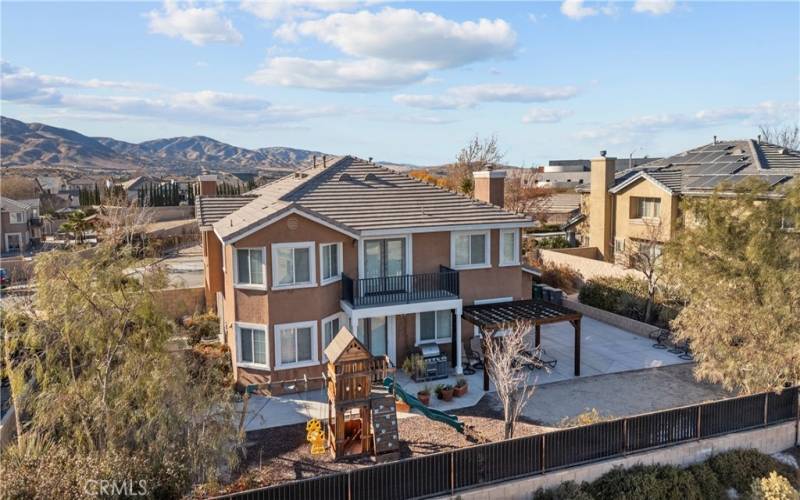 Aerial view of backyard.