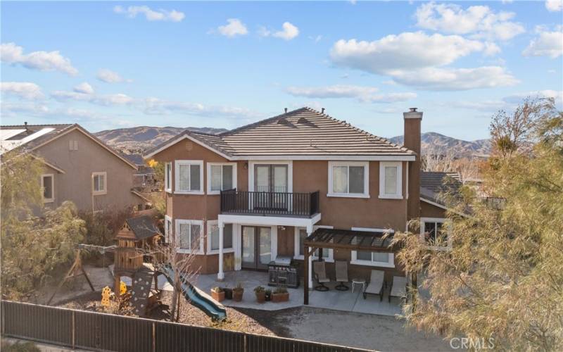 Aerial view of backyard.