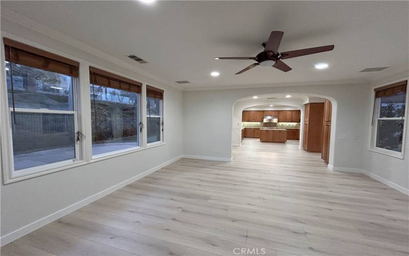 Family room, nook, and kitchen