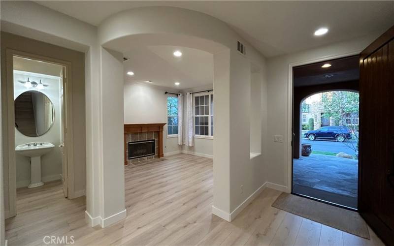 Entrance, living room, downstairs bathroom.