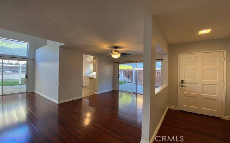 View from stairs into dining room