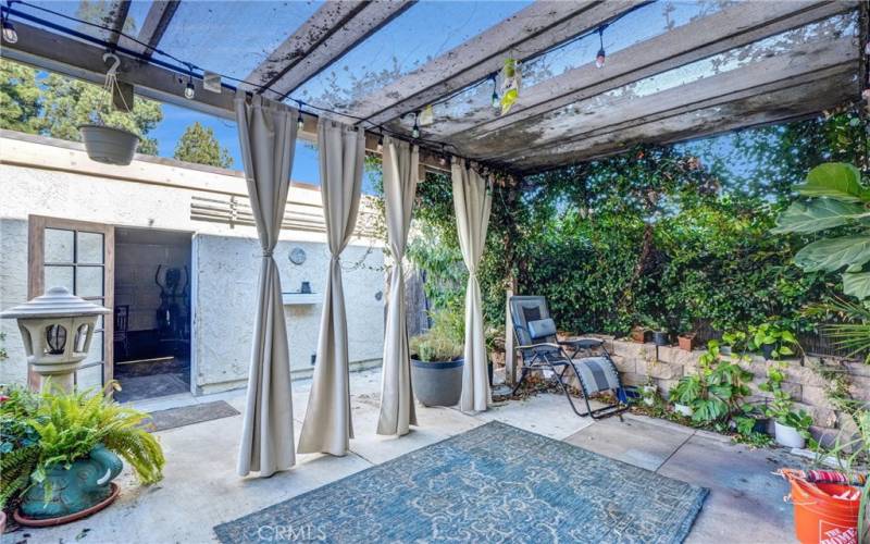 Patio gives direct access to the 2 car garage from the living room sliding door.