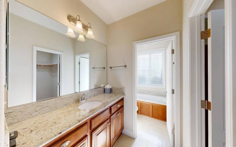 Primary bathroom with view to soaking tub