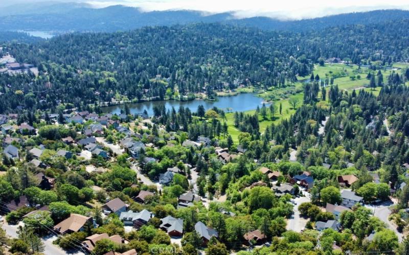 Aerial view of Grass Valley Lake and Golf Course.