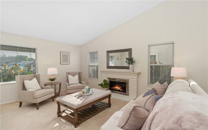 Living room with vaulted ceilings