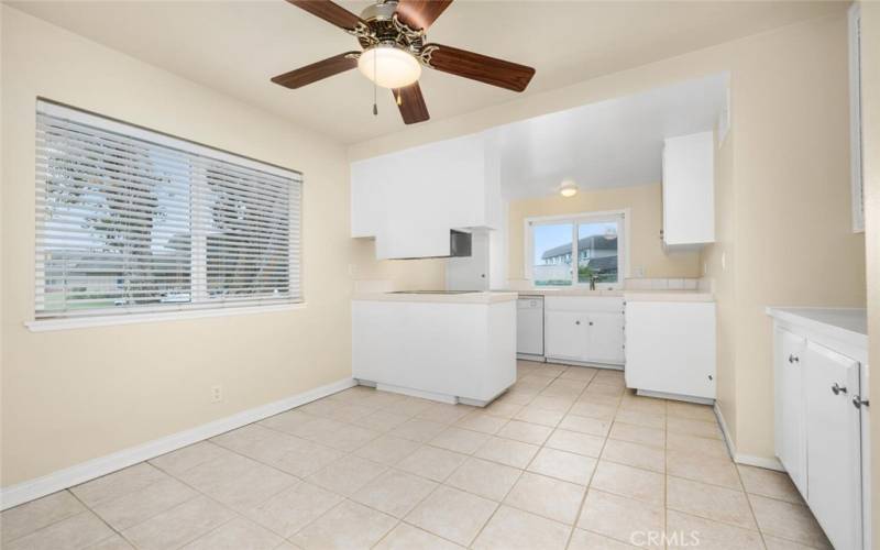 Dining area with tile flooring