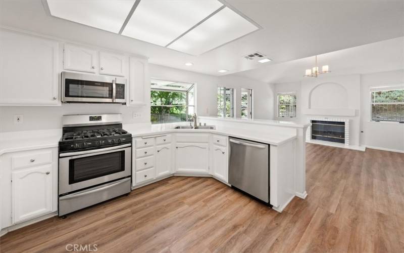 Kitchen to family, with garden-bay window