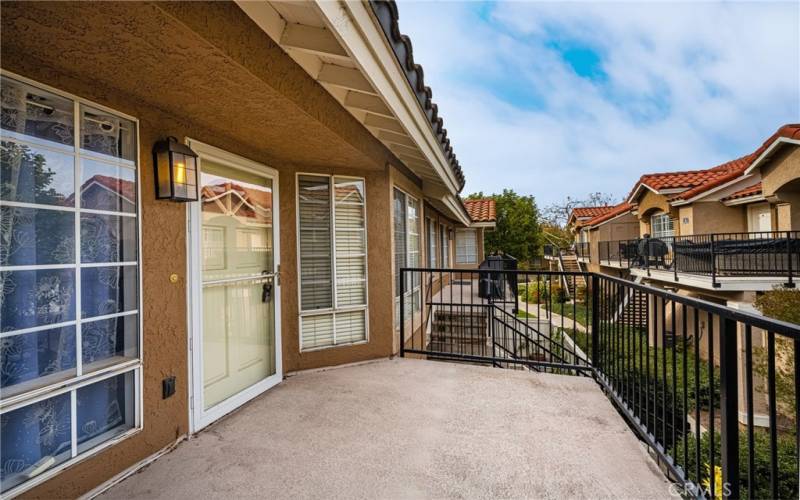 Large front deck has plenty of room for an umbrella, chairs and BBQ.