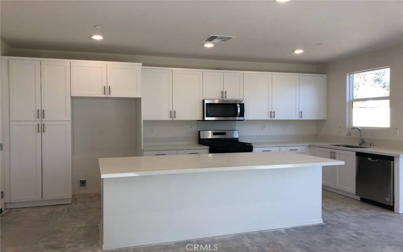 Large Kitchen Island with quartz countertops and Luxury Vinyl Planks flooring downstairs