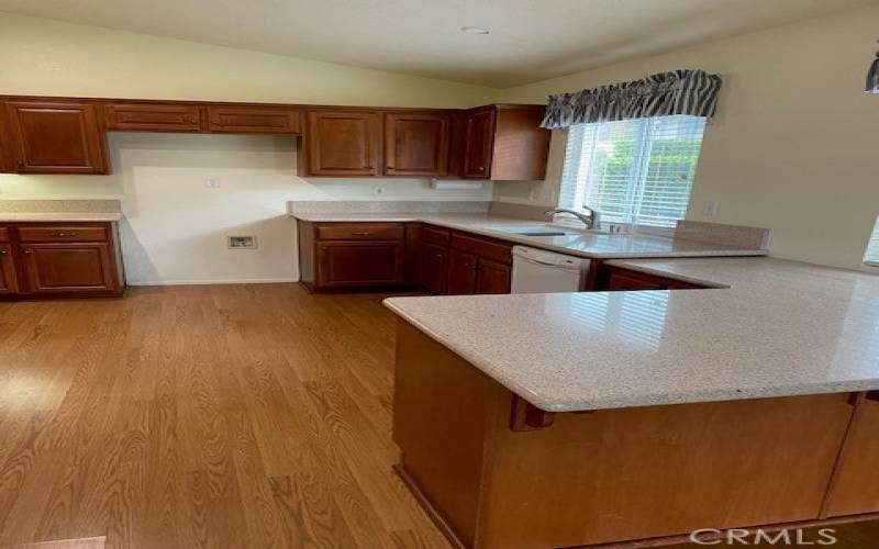 View from living space into kitchen