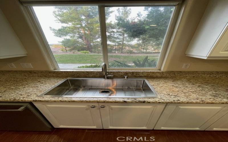 Stainless steel kitchen sink with view