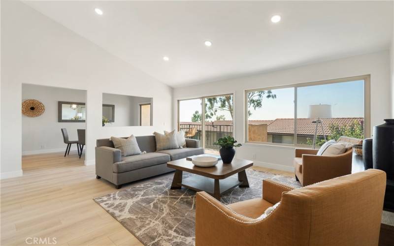 Spacious family room with wall to wall windows