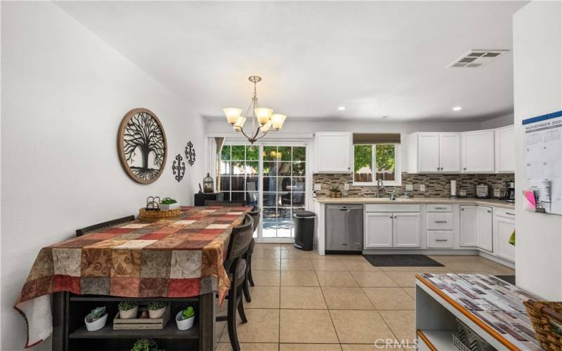 Dining area with the sliding glass door beyond