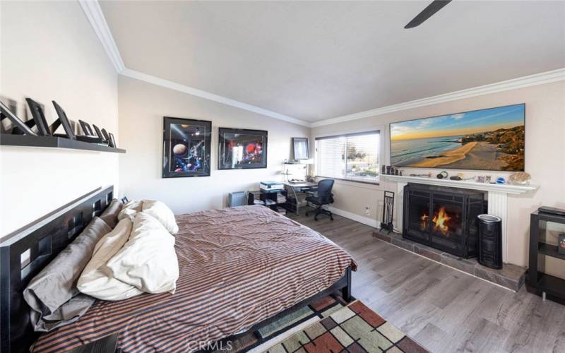 Beautiful primary suite with fireplace and sweeping views!