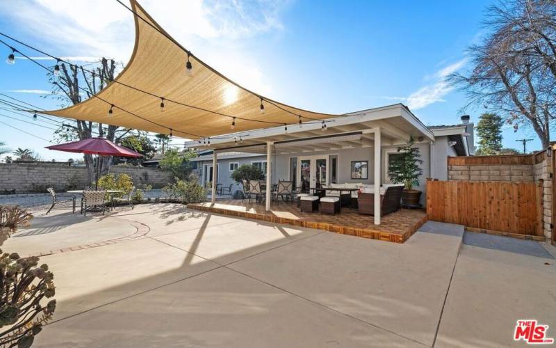 Open patio with shade sails