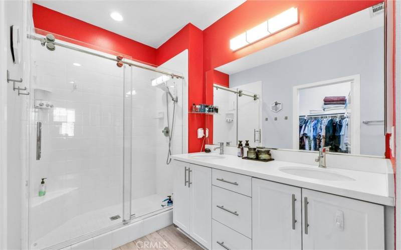 Master bathroom with dual sinks.