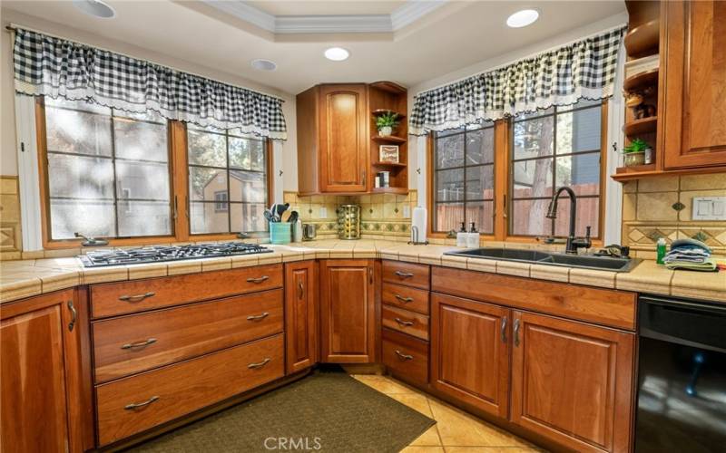 Recessed Lighting and abundant cabinets.