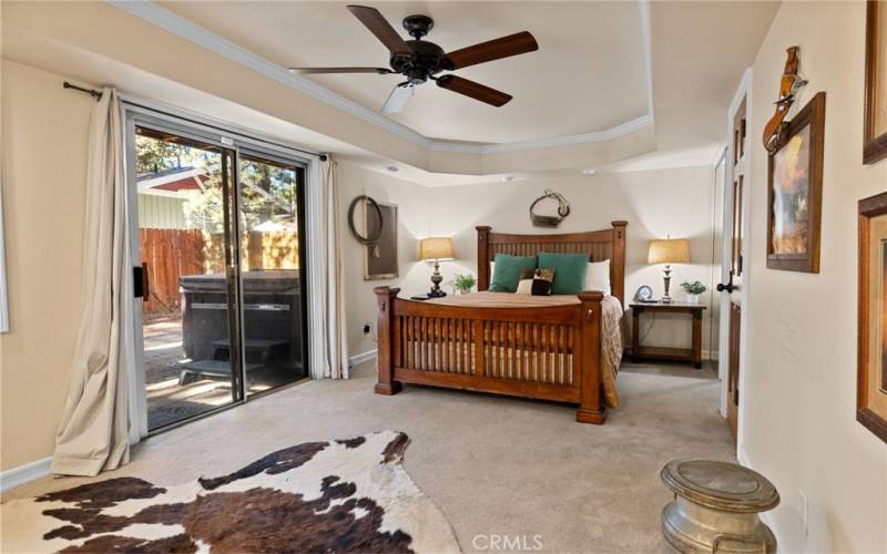 The spacious downstairs bedroom opens to the back yard. In addition, there is a master suite upstairs. Great layout for two families or for those not wanting to climb stairs.