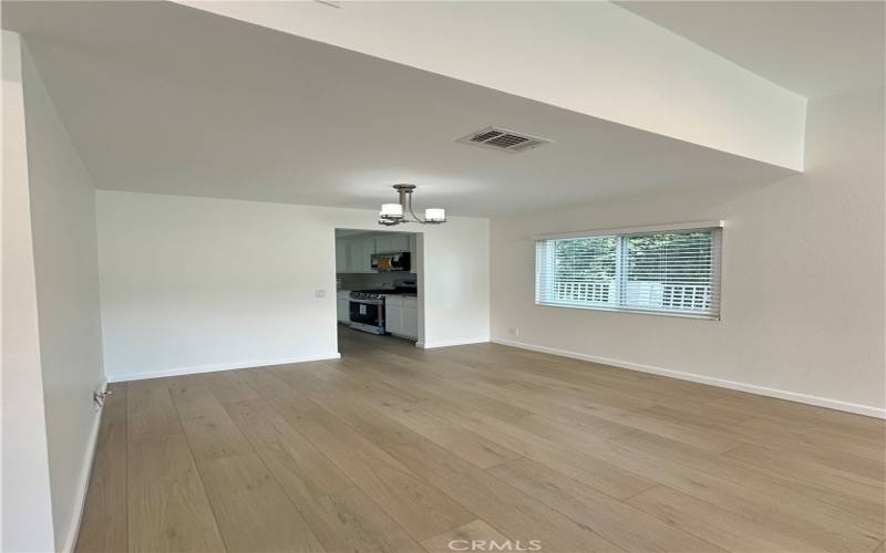 Dining room with view of trees