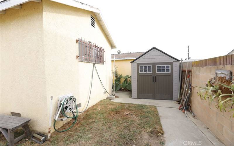 Back yard with storage shed