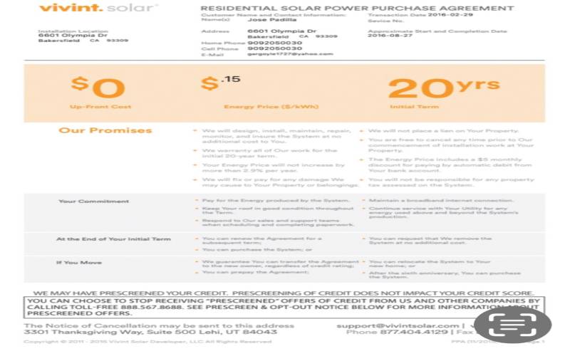 Solar PPA contract info