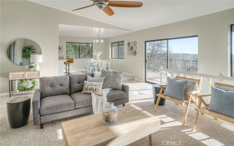 Living room open to dining room