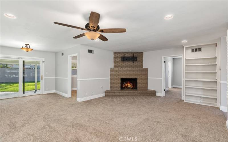 living room open to dining area