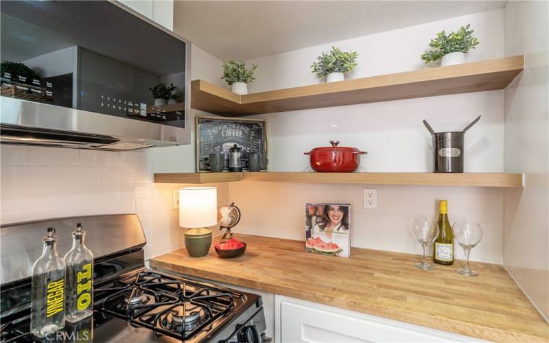 New shelves, gas range and over-the-range microwave