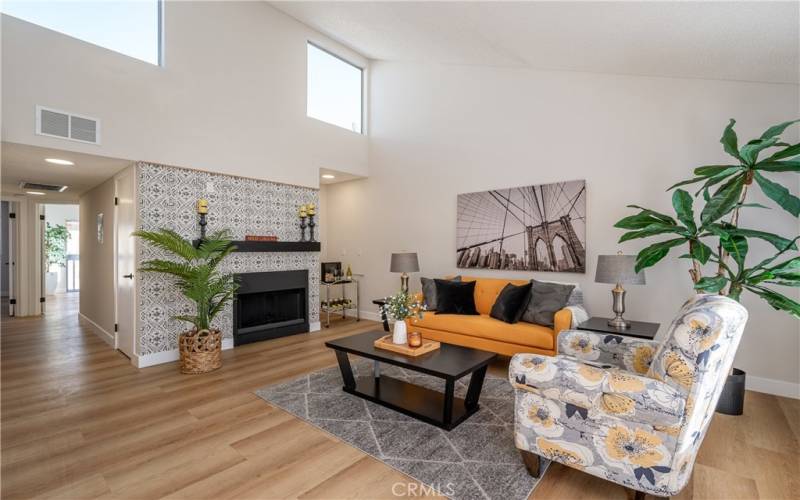 Living room with high ceilings