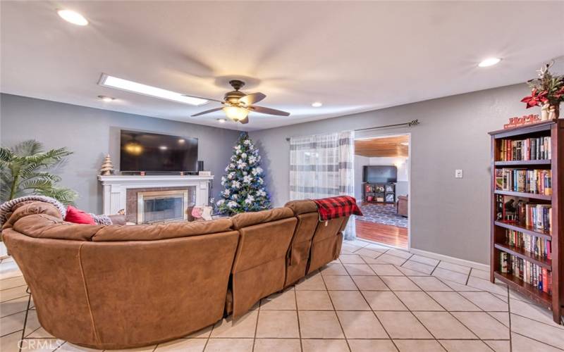 Living area with cozy fireplace.