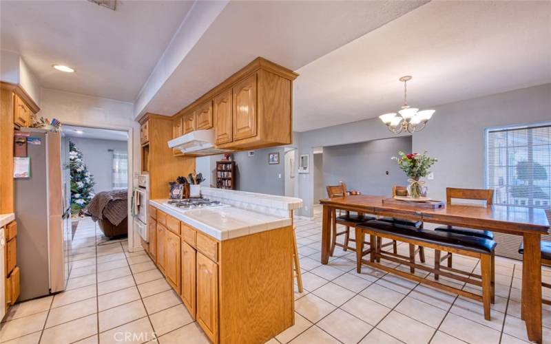 Kitchen open to dining area.