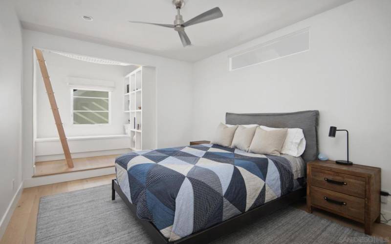 Upstairs bedroom with Queen bed. Hall bathroom (shared with one other bedroom).