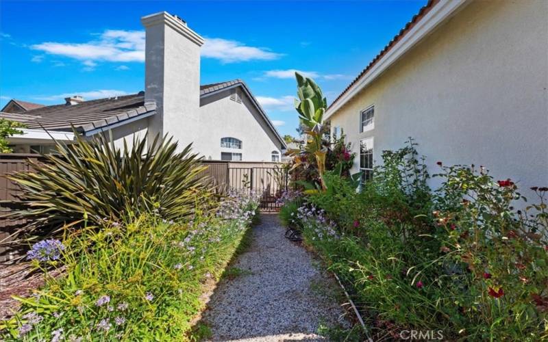 Side yard with path to front gate