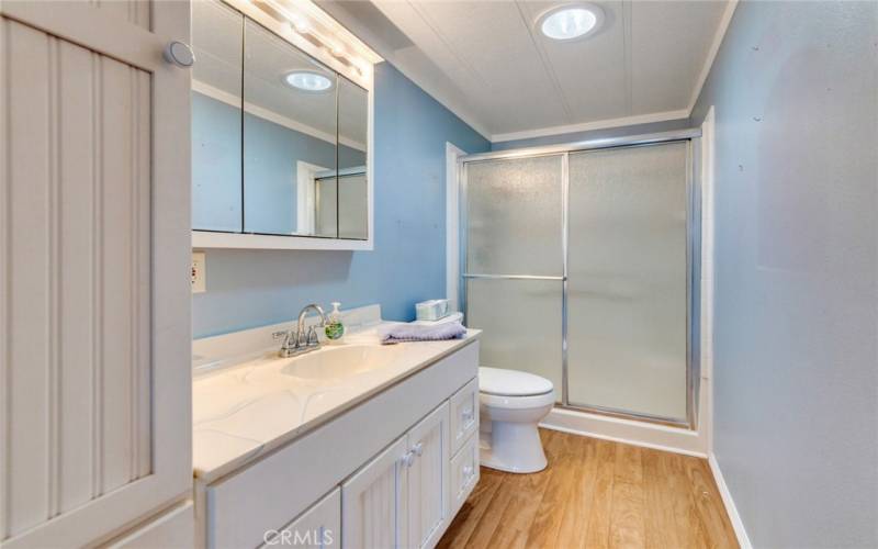 Primary Bathroom with Storage and Shower with Rails