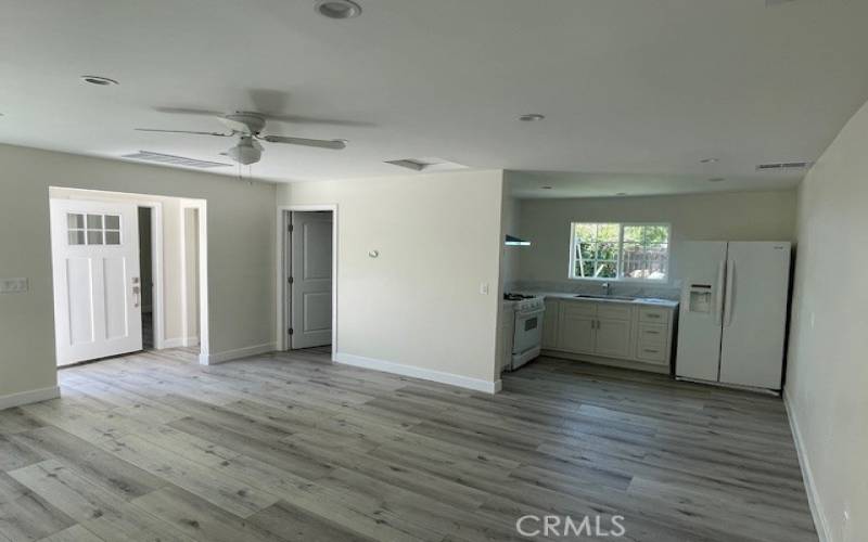 View of living room and kitchen