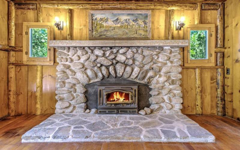 River Rock Fireplace